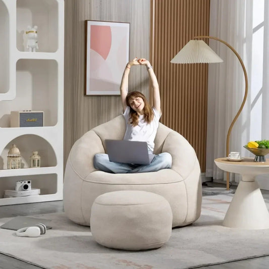 Beanbag Chair And Footstool Foam Couch For Living Room