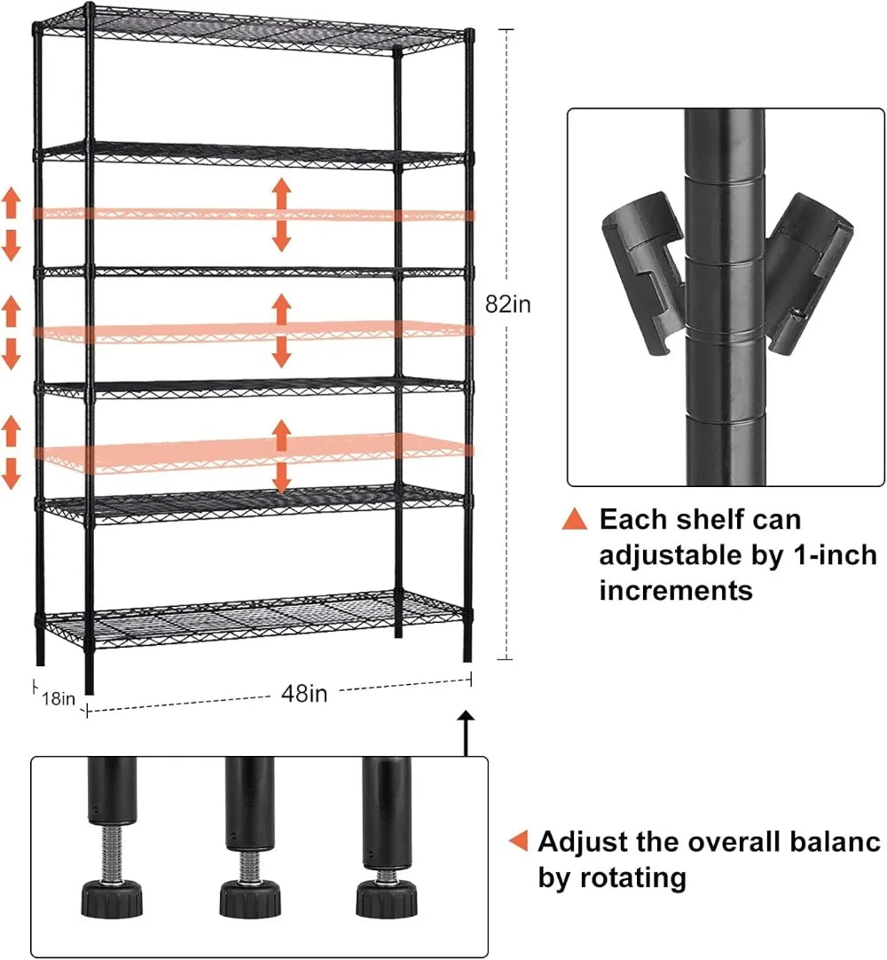 6-Tier Heavy Duty Metal Shelving Unit with Wheels for Storage