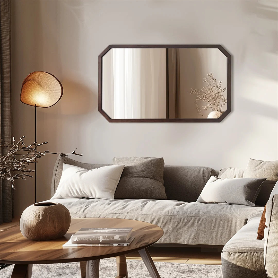 LUVODI Wall Mounted Decorative Mirror Frame with Black Walnut Wood
