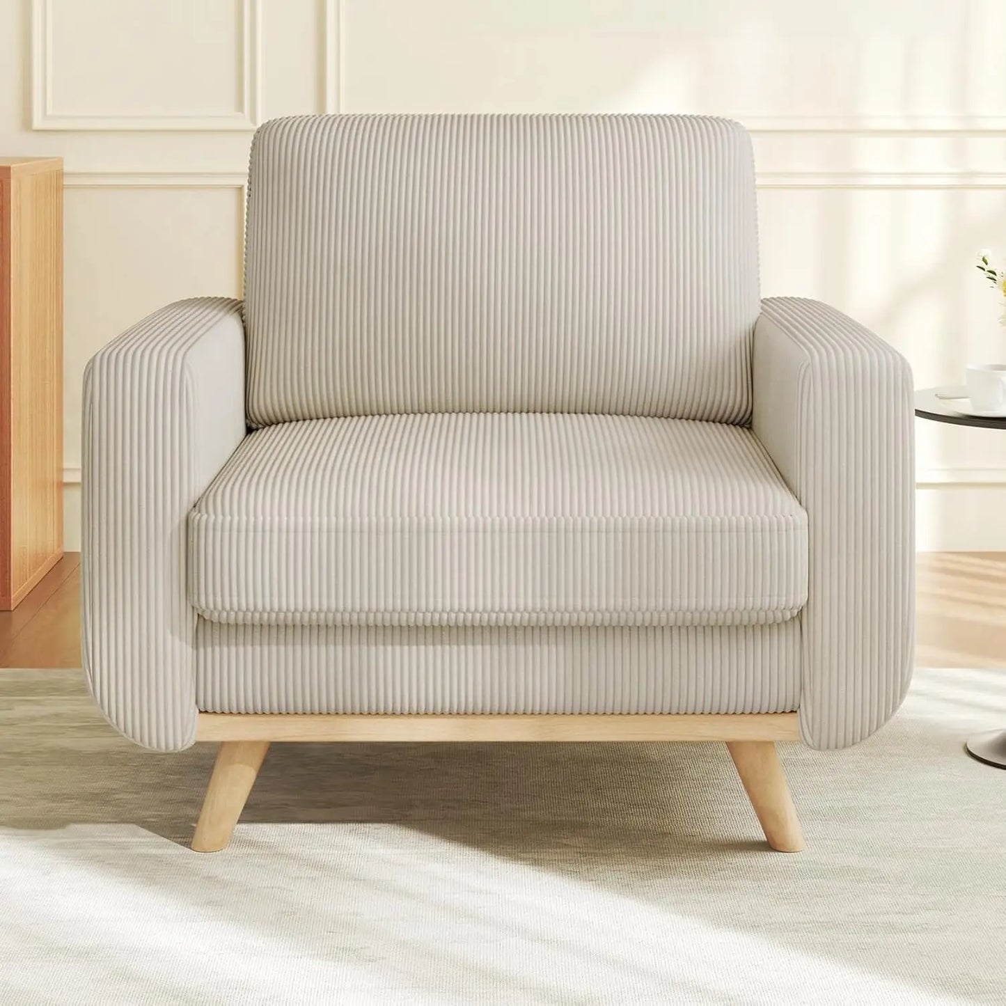 Corduroy Loveseat Sofa With Spring Cushion And Solid Wood Frame