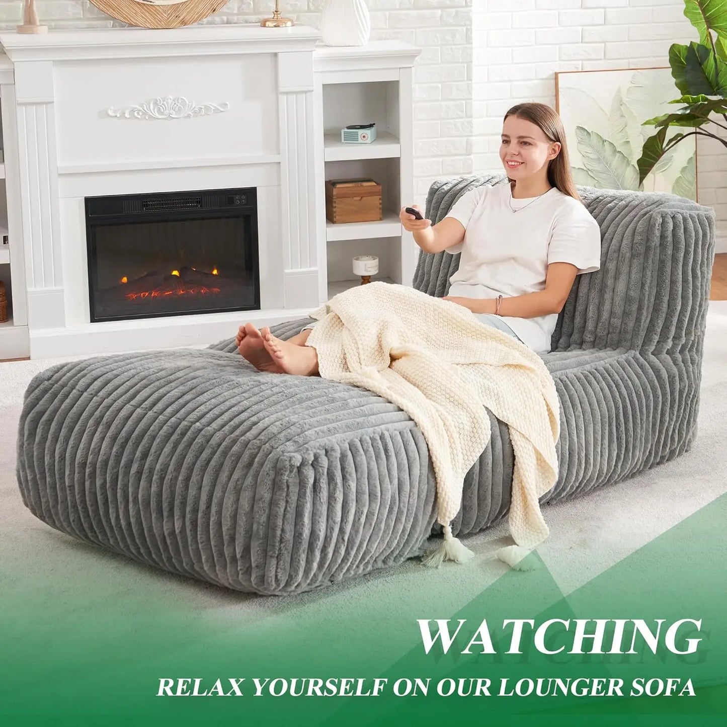 Memory Foam Bean Bag Chair With Ottoman For Adults Easy Wash Faux Fur Cover