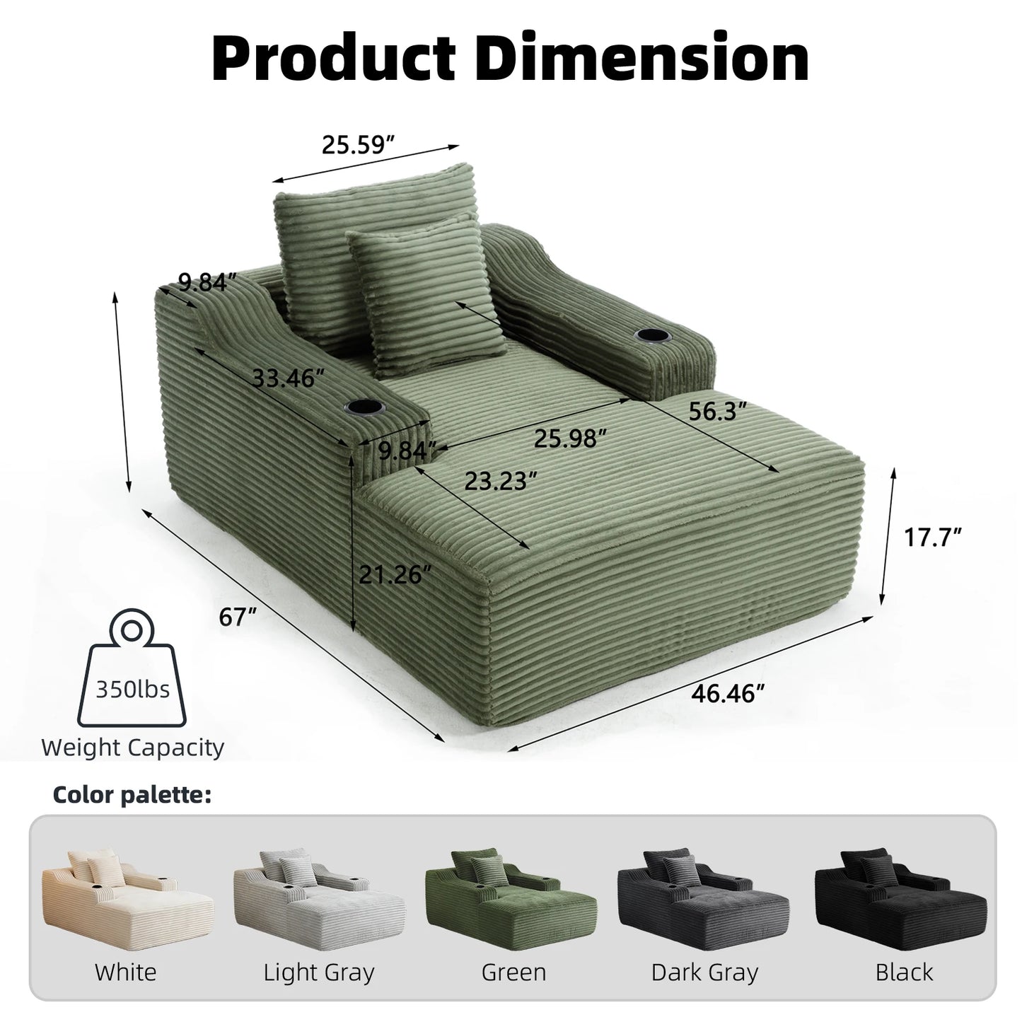Corduroy Upholstered Chaise Lounge Chair Sofa Bed for Living Room