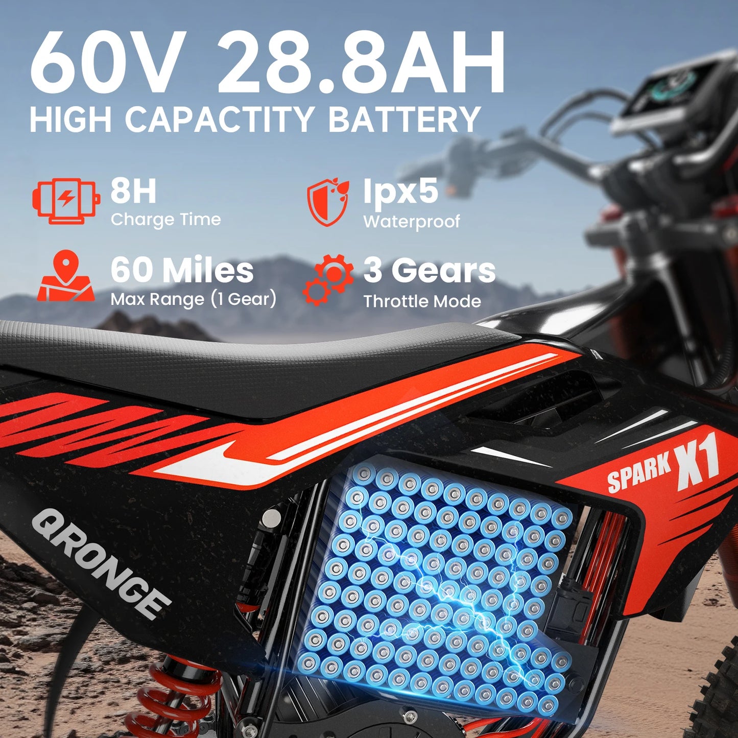 QRONGE X1 Spark Electric Dirt Bike 4500W Peak MPH Performance