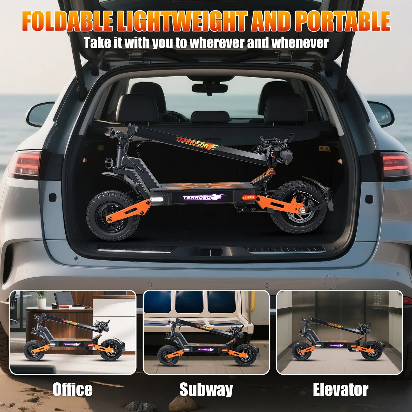 Electric Folding Scooter T10 1200W Dual Suspension 40mph 30mi Range