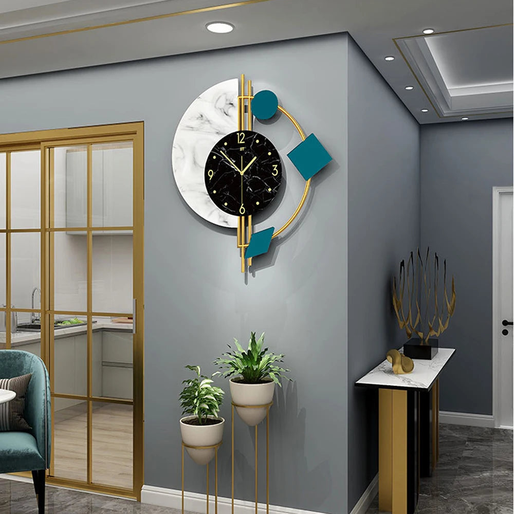 Silent Marble Semicircle Quartz Wall Clock For Living Room Decor