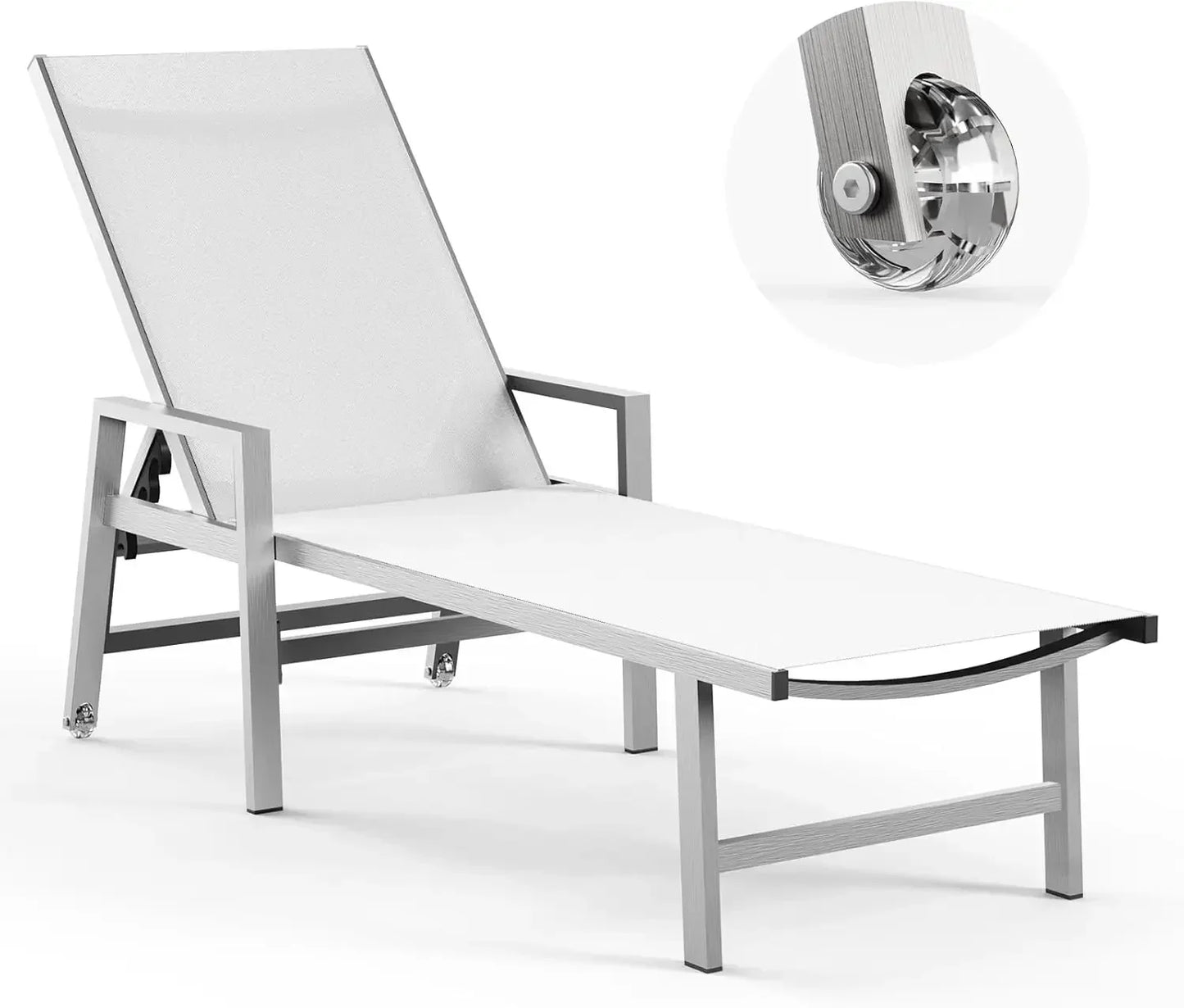 Patio Chaise Lounge Chair With Wheels And Armrests Aluminum Lounger