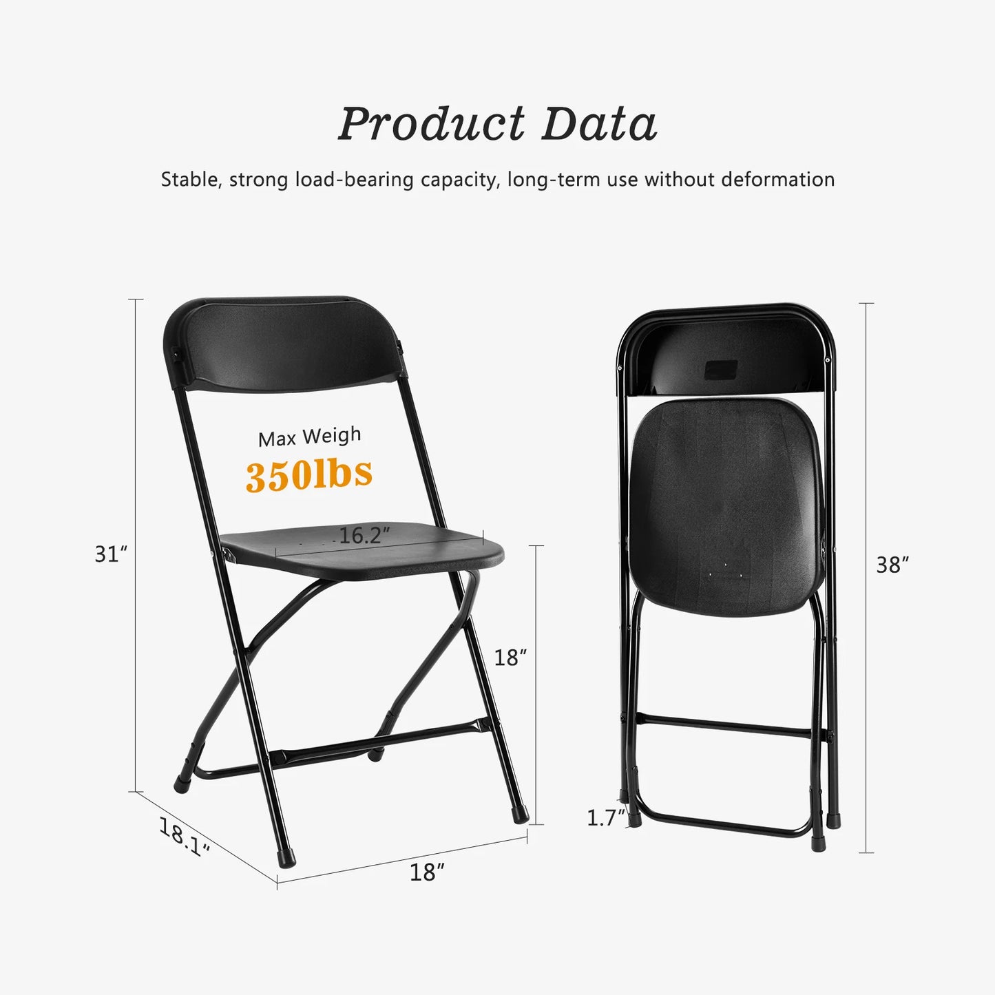 JHK Plastic Folding Chair 10 Pack Lightweight Indoor Outdoor