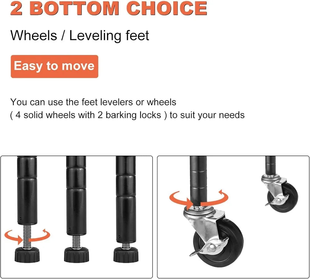 6-Tier Heavy Duty Metal Shelving Unit with Wheels for Storage