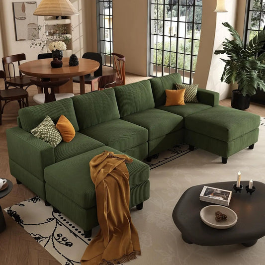 U Shaped Sectional Sofa With Two Ottomans Modern Home Furniture