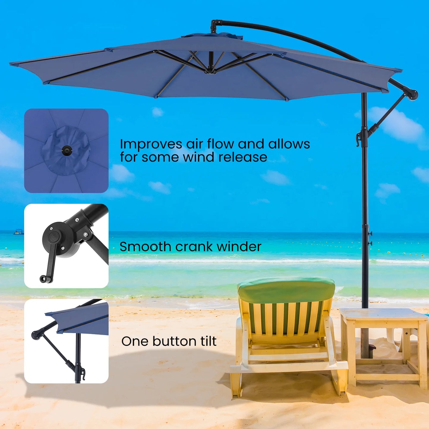 JHK Outdoor Cantilever Patio Umbrella With Tilt Adjustment