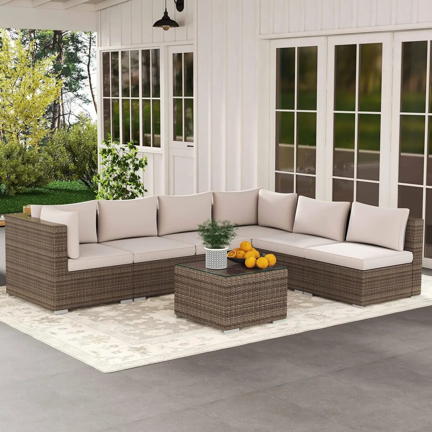 Outdoor Patio Furniture Set Handwoven All Weather Rattan Waterproof Cushions