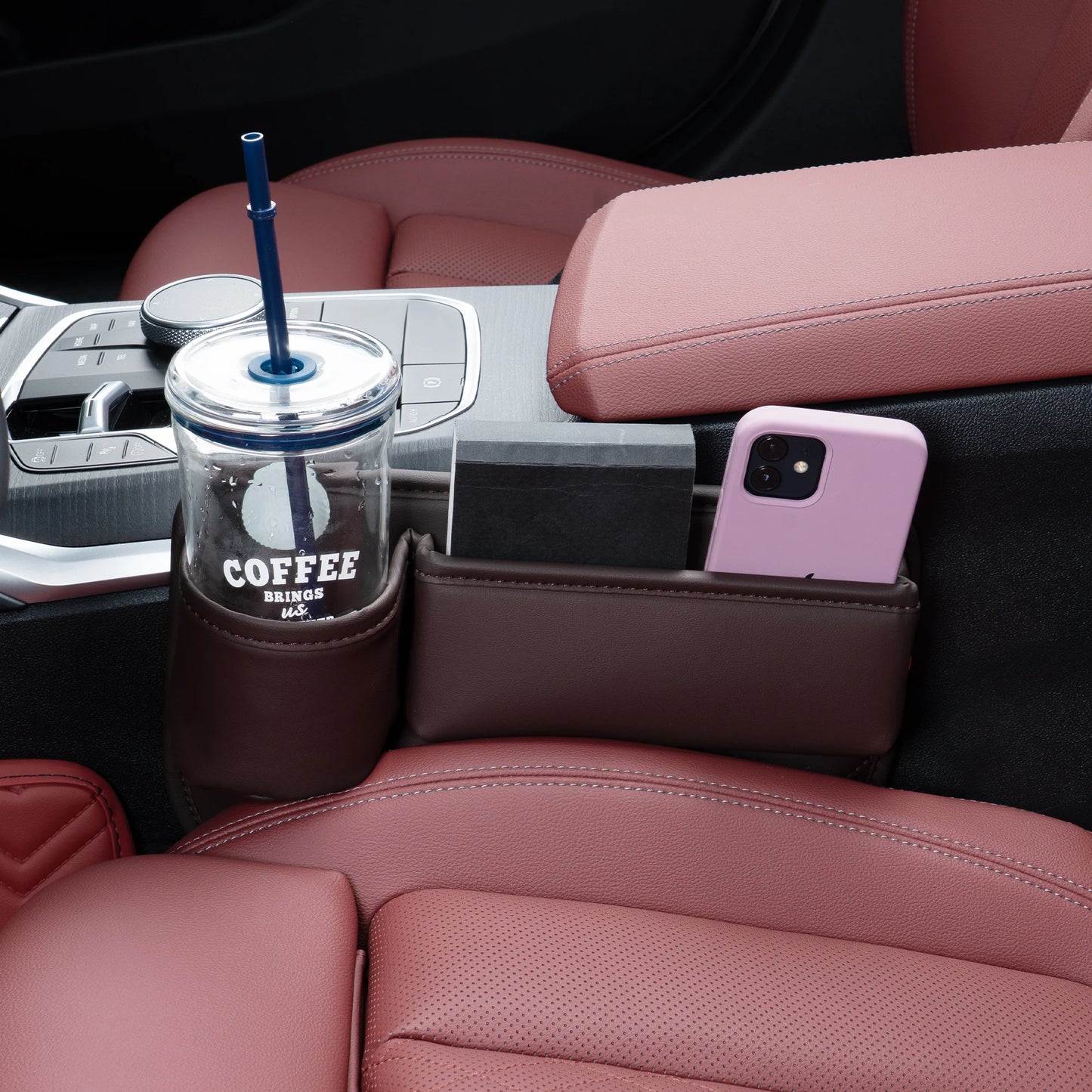 Car Seat Gap Filler Organizer PU Leather Cup Holder Bag