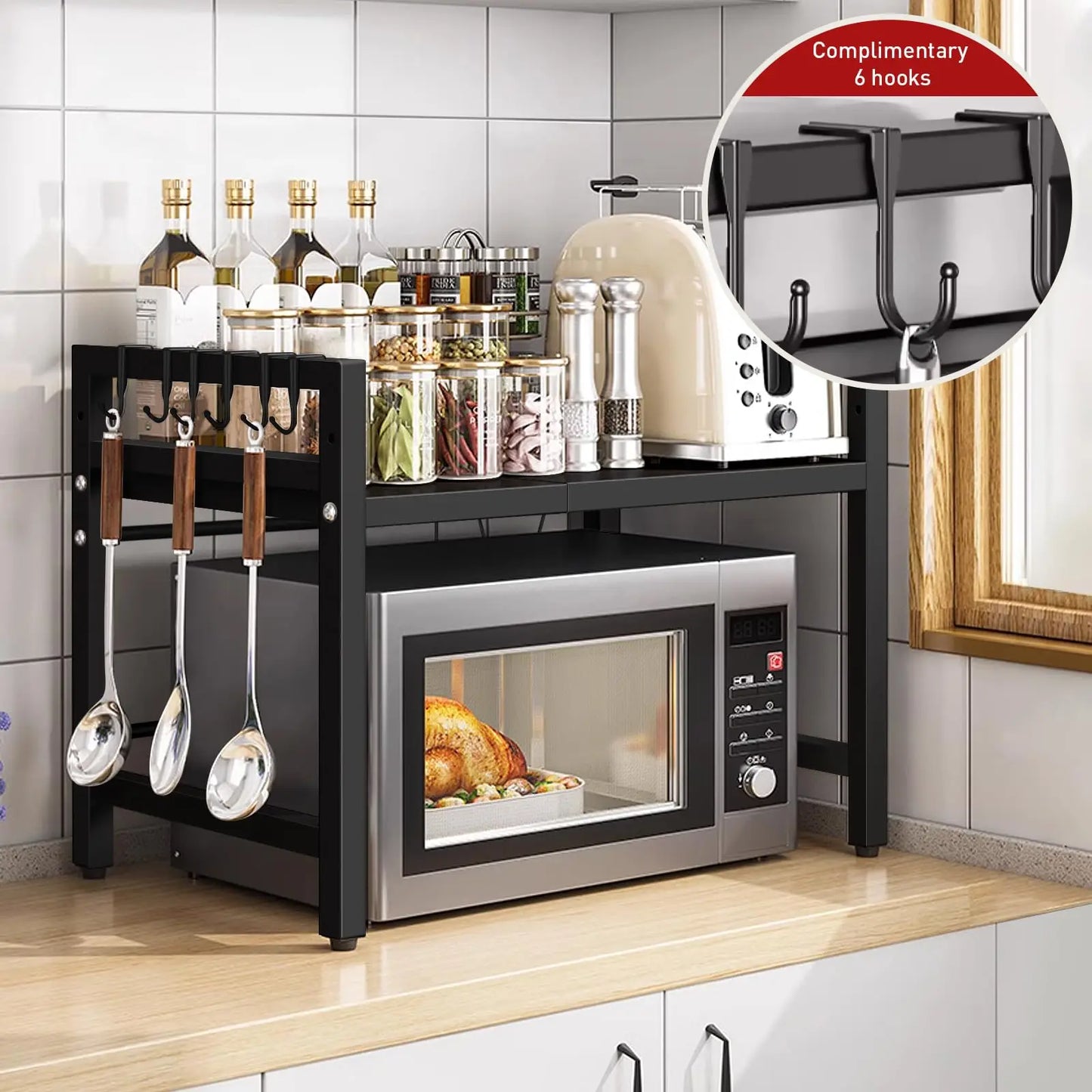 Expandable Microwave Shelf Organizer For Kitchen Storage