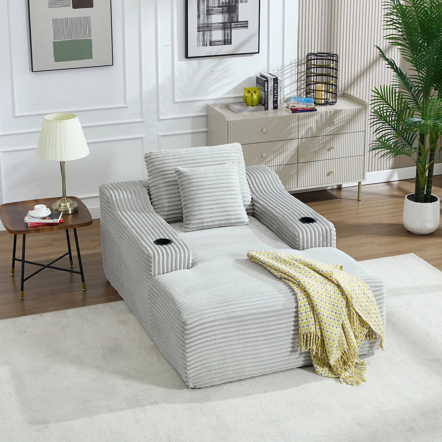Corduroy Upholstered Chaise Lounge Chair Sofa Bed for Living Room