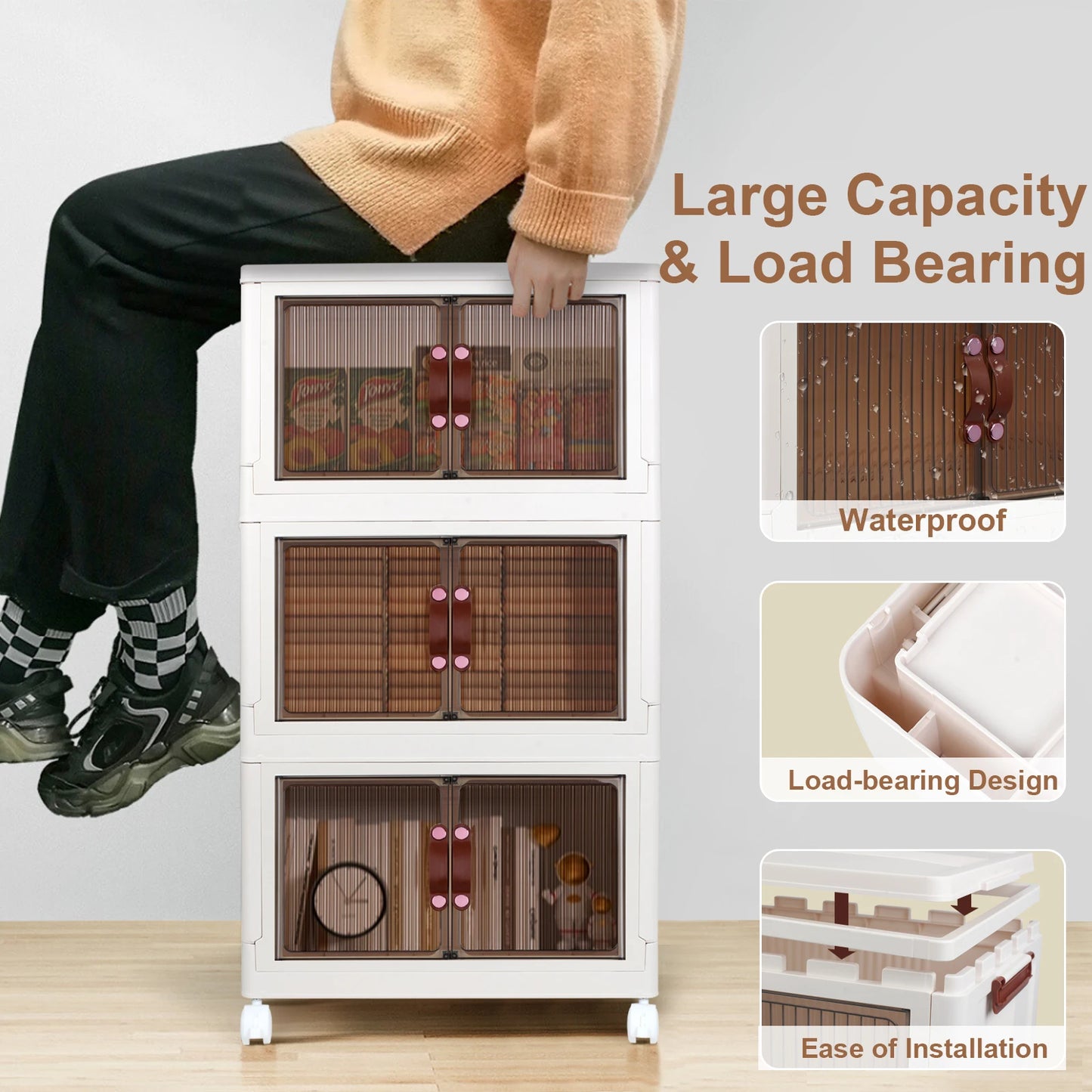 NONECN Collapsible Household Storage Box With Lids And Doors