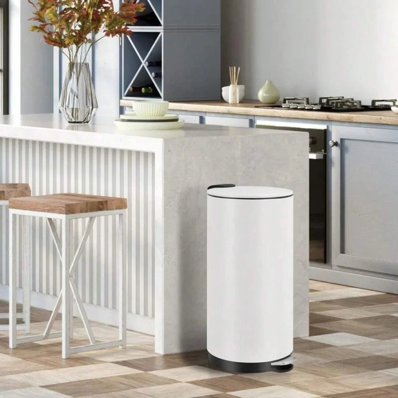 Round Stainless Steel Step Trash Can, Mini Trash Can With Lid, Garbage Can For Home And Office Bathroom Bedroom, 30-L/8-Gallon