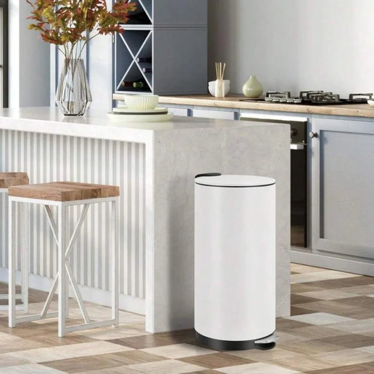 Round Stainless Steel Step Trash Can, Mini Trash Can With Lid, Garbage Can For Home And Office Bathroom Bedroom, 30-L/8-Gallon