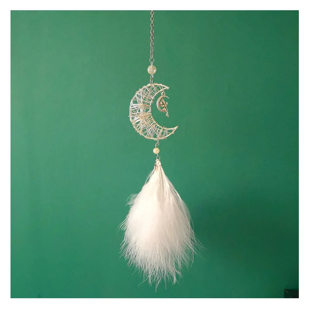 NONECN Car Hang Ornaments Moon Stars Feather Wind Chimes
