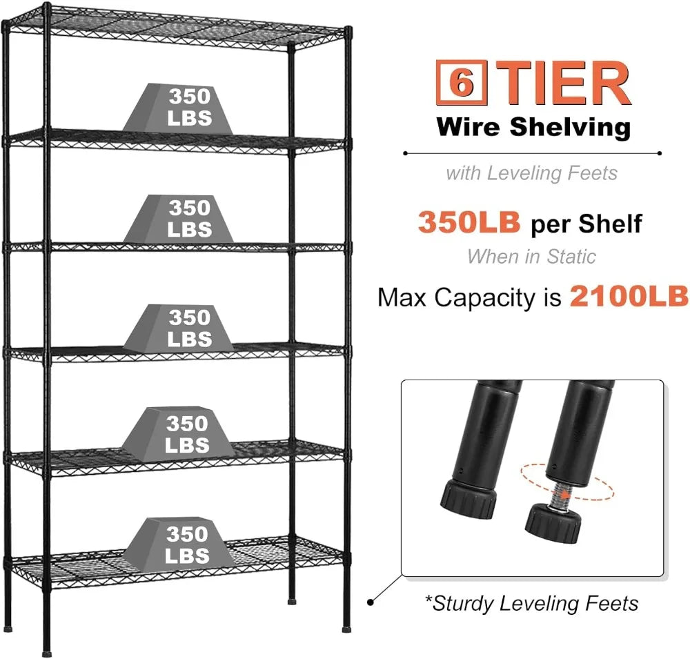 6-Tier Heavy Duty Metal Shelving Unit with Wheels for Storage