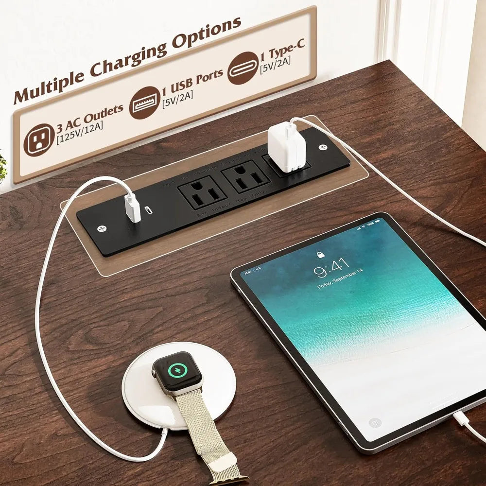 Rustic Farmhouse Executive Desk With Power Outlets And Storage