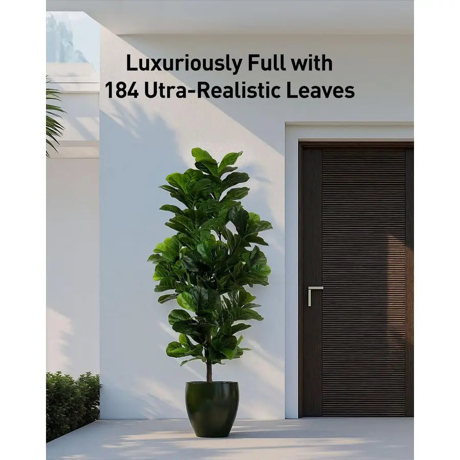 Artificial Fiddle Leaf Fig Tree Plastic Pot Indoor Decor