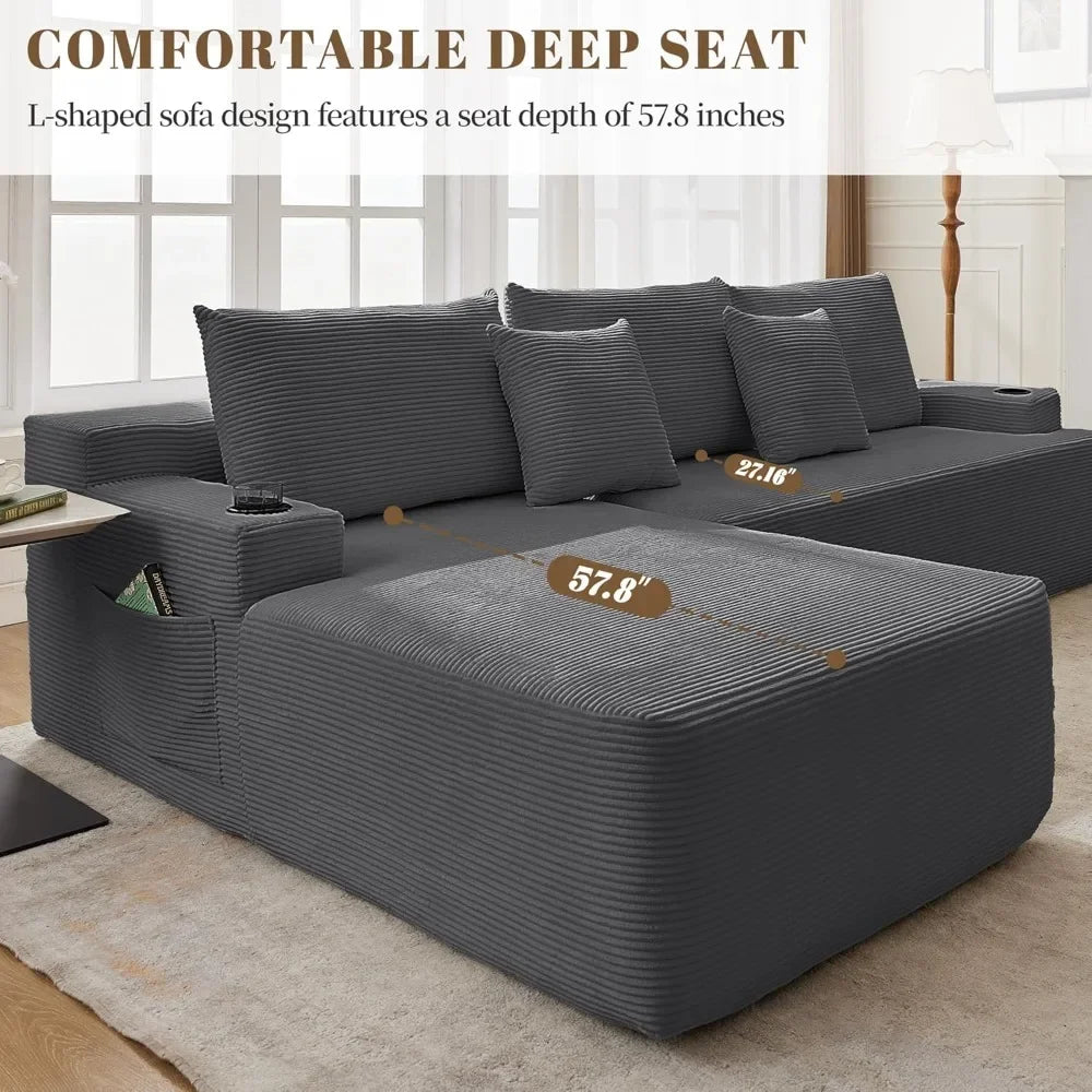 Cloud Sectional Couch Corduroy L-Shape Chaise Modular Sofa