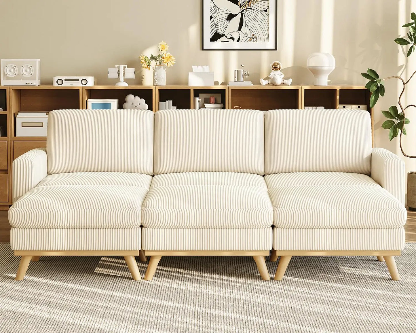 Corduroy Loveseat Sofa With Spring Cushion And Solid Wood Frame