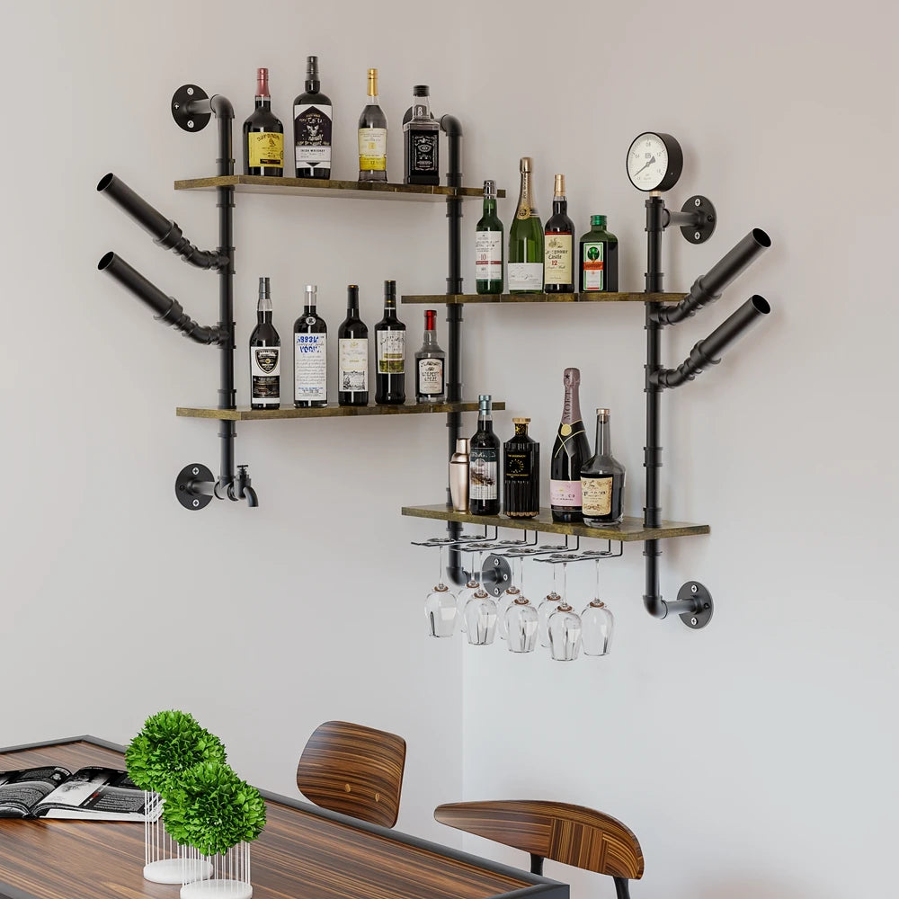 4 Tier Floating Bar Liquor Shelves Wall Mounted Wine Rack