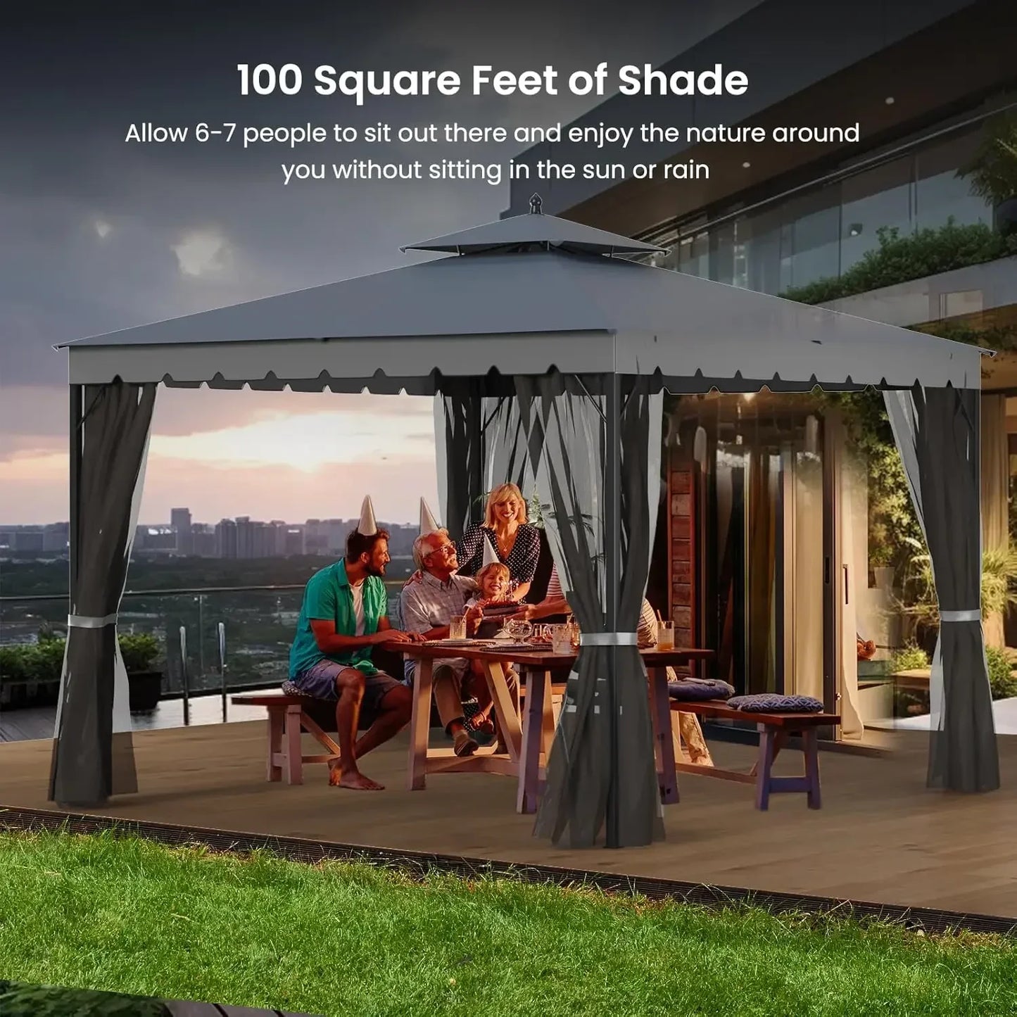 Wooden Outdoor Gazebo With Mosquito Netting And Heavy Duty Frame