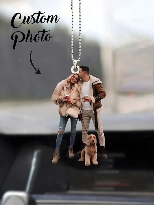Custom Photo Car Ornament With Chain For Vehicle Interior