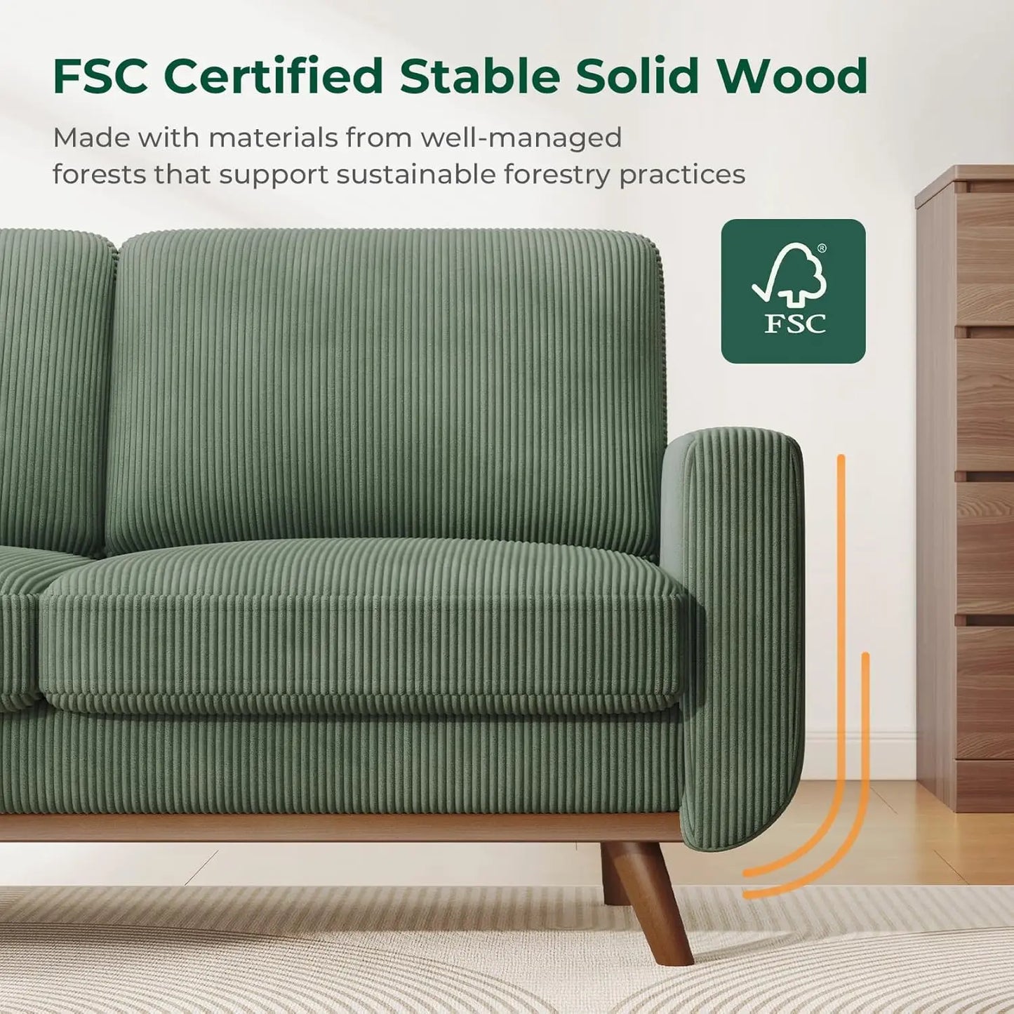 Corduroy Loveseat Sofa With Spring Cushion And Solid Wood Frame