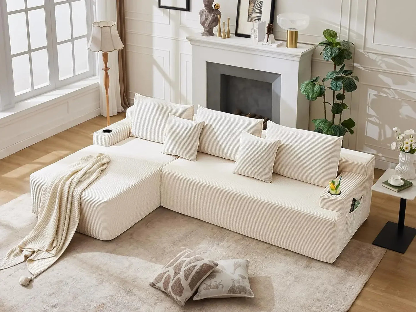 Cloud Sectional Couch Corduroy L-Shape Chaise Modular Sofa