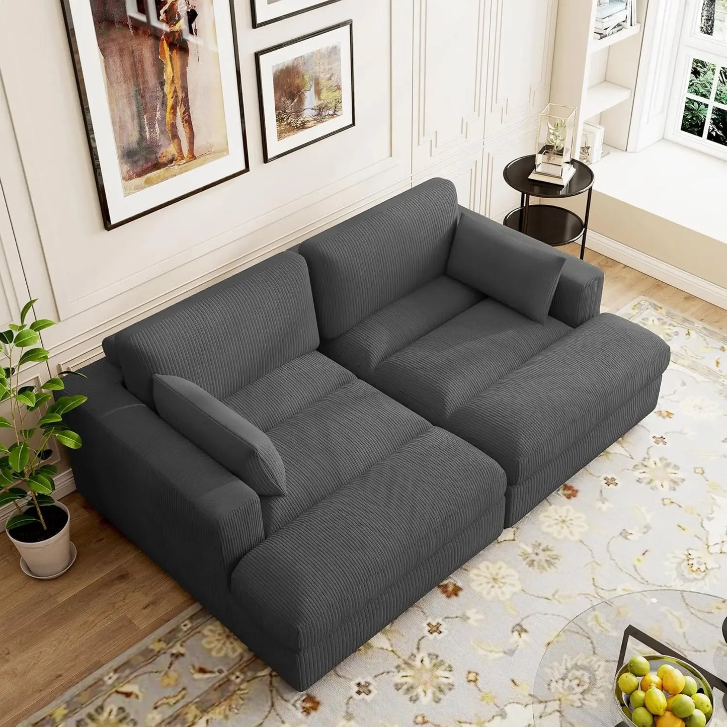 Corduroy Upholstered Oversized Loveseat Recliner Sofa Bed