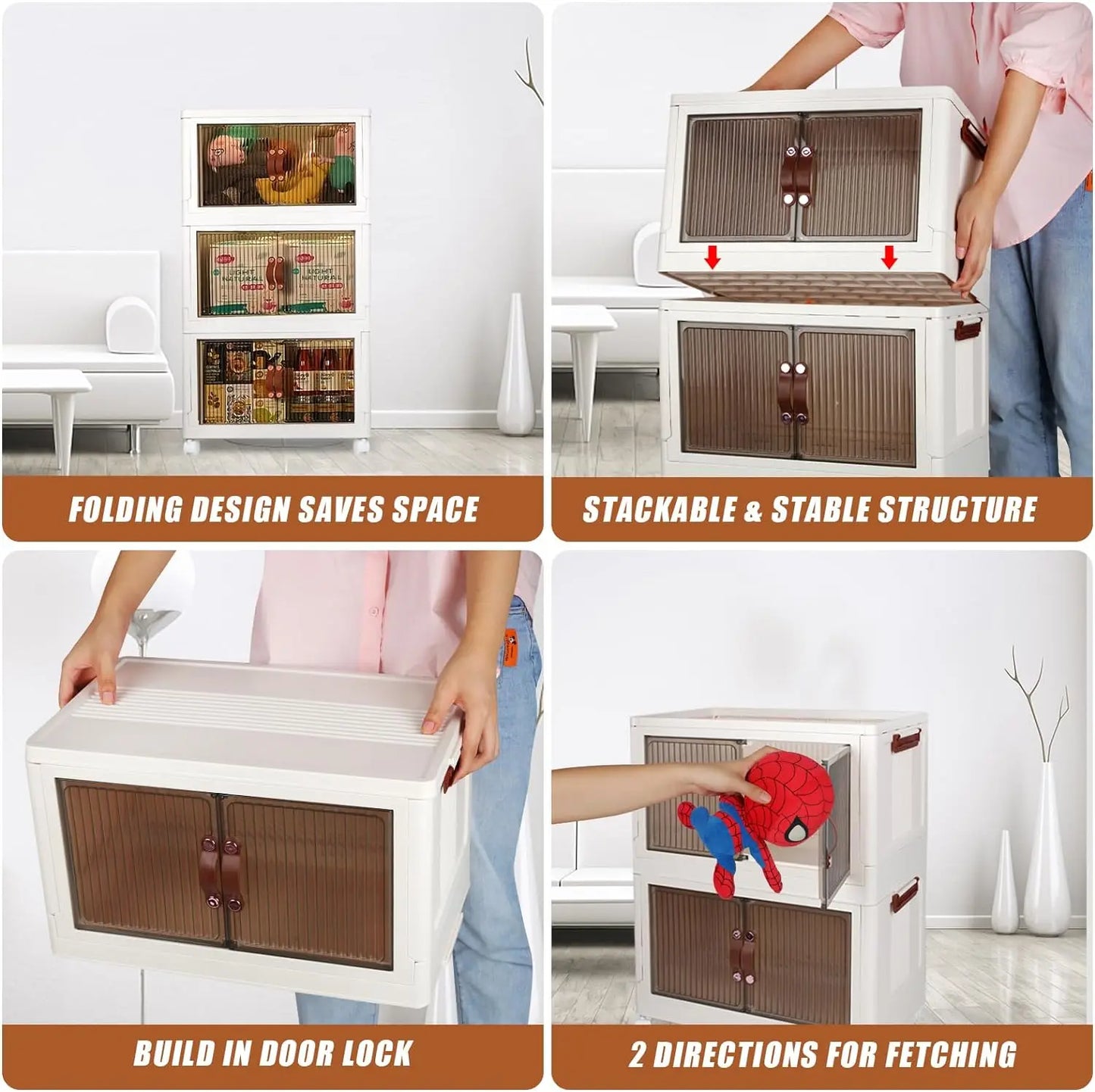 NONECN Collapsible Household Storage Box With Lids And Doors