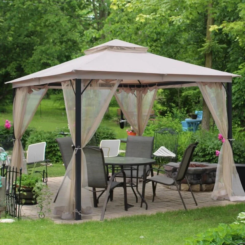 Double Soft Top Gazebo With Vent And Mosquito Netting