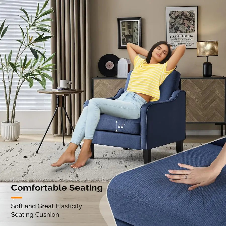 Navy Blue Accent Chairs for Living Room, Line Comfy Upholstered Chair Mid Century Modern Armchair for Bedroom, Home Office