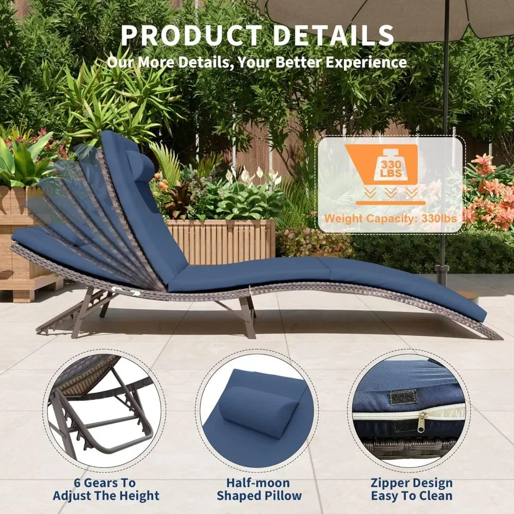 Pool Lounge Chairs Outdoor Adjustable Chaise With Sponge Cushion