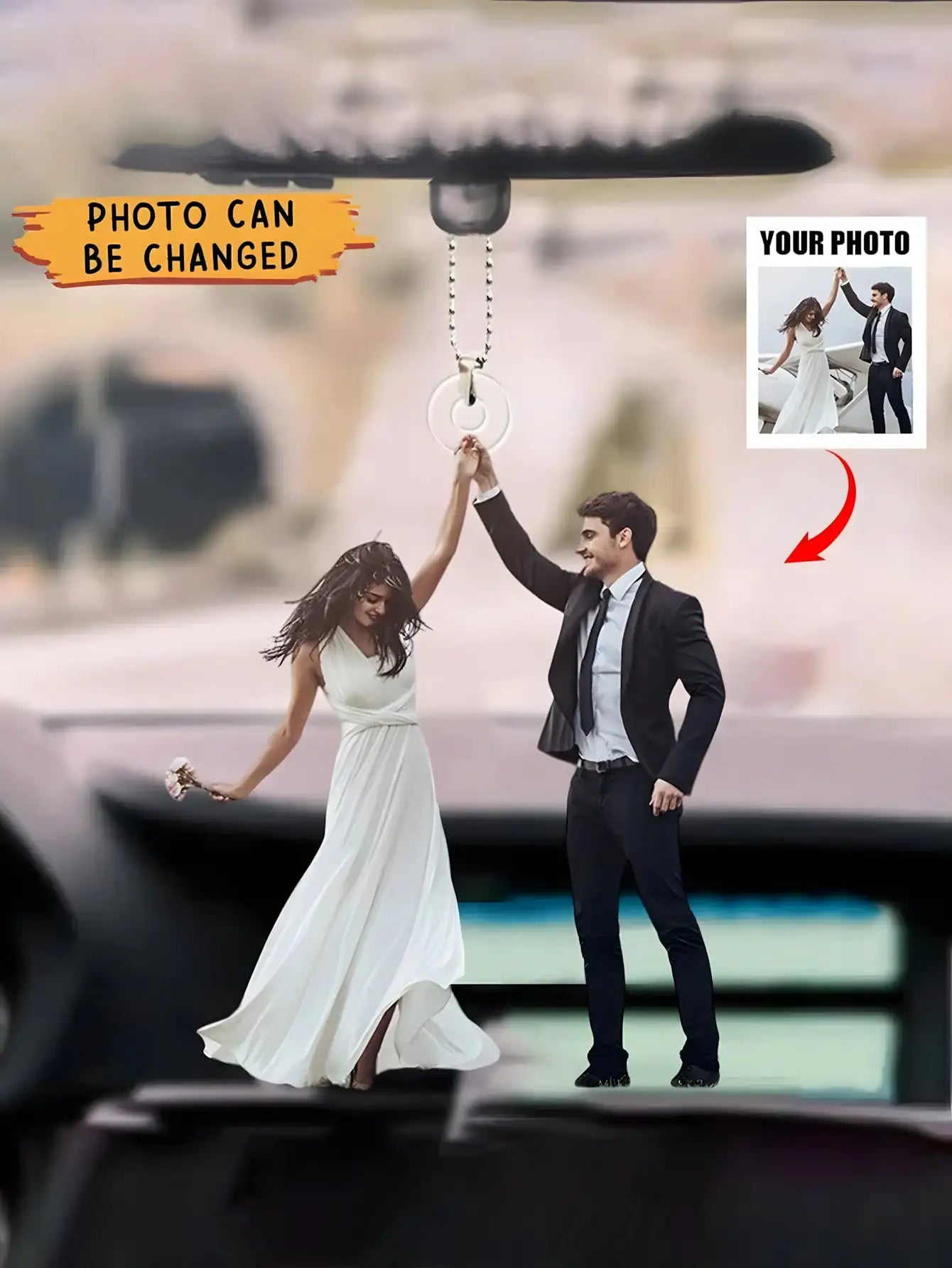 Custom Photo Car Ornament With Chain For Vehicle Interior