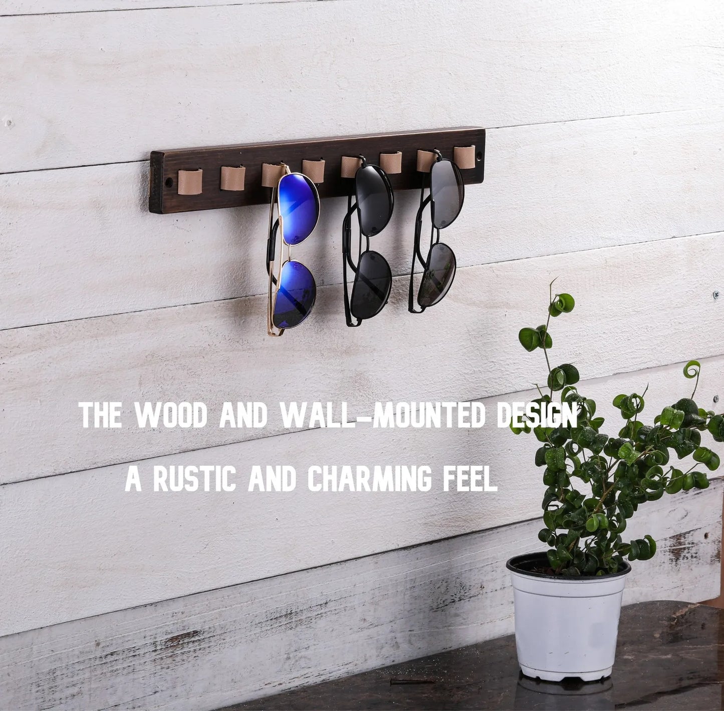 Wood Wall Sunglasses Holder Rack For Eyewear Storage Rustic Farmhouse Decor