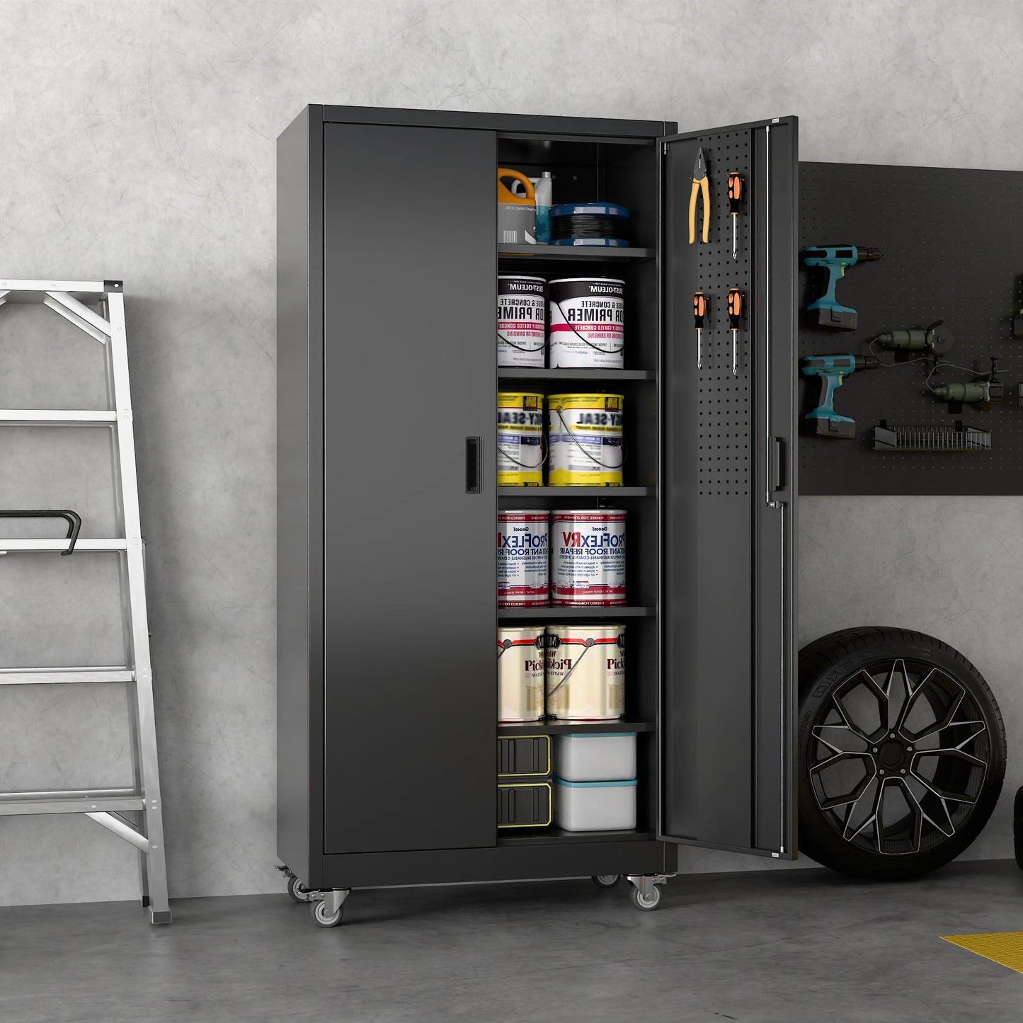Aobabo Metal Garage Storage Cabinet On Wheels