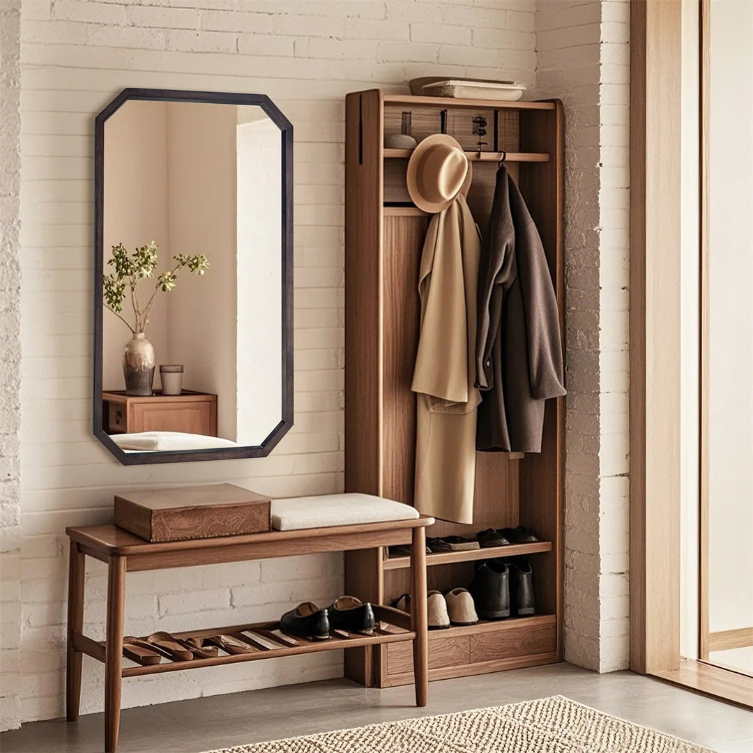 LUVODI Wall Mounted Decorative Mirror Frame with Black Walnut Wood