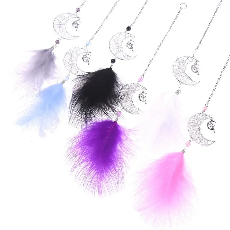 NONECN Car Hang Ornaments Moon Stars Feather Wind Chimes