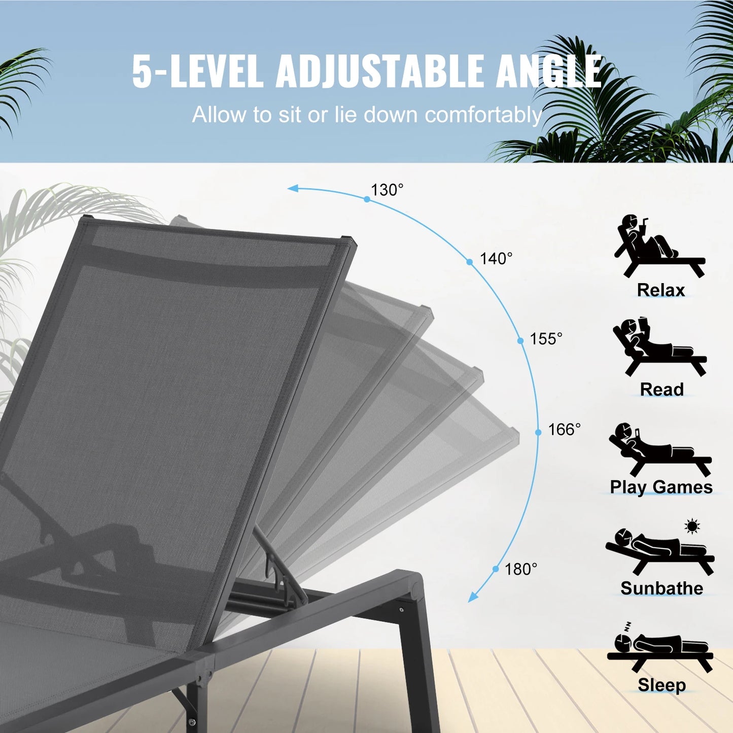 Chaise Lounge Chair Outdoor Aluminum Patio Folding Pool Recliner