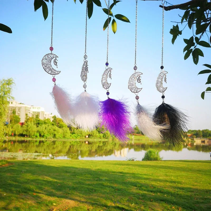 NONECN Car Hang Ornaments Moon Stars Feather Wind Chimes