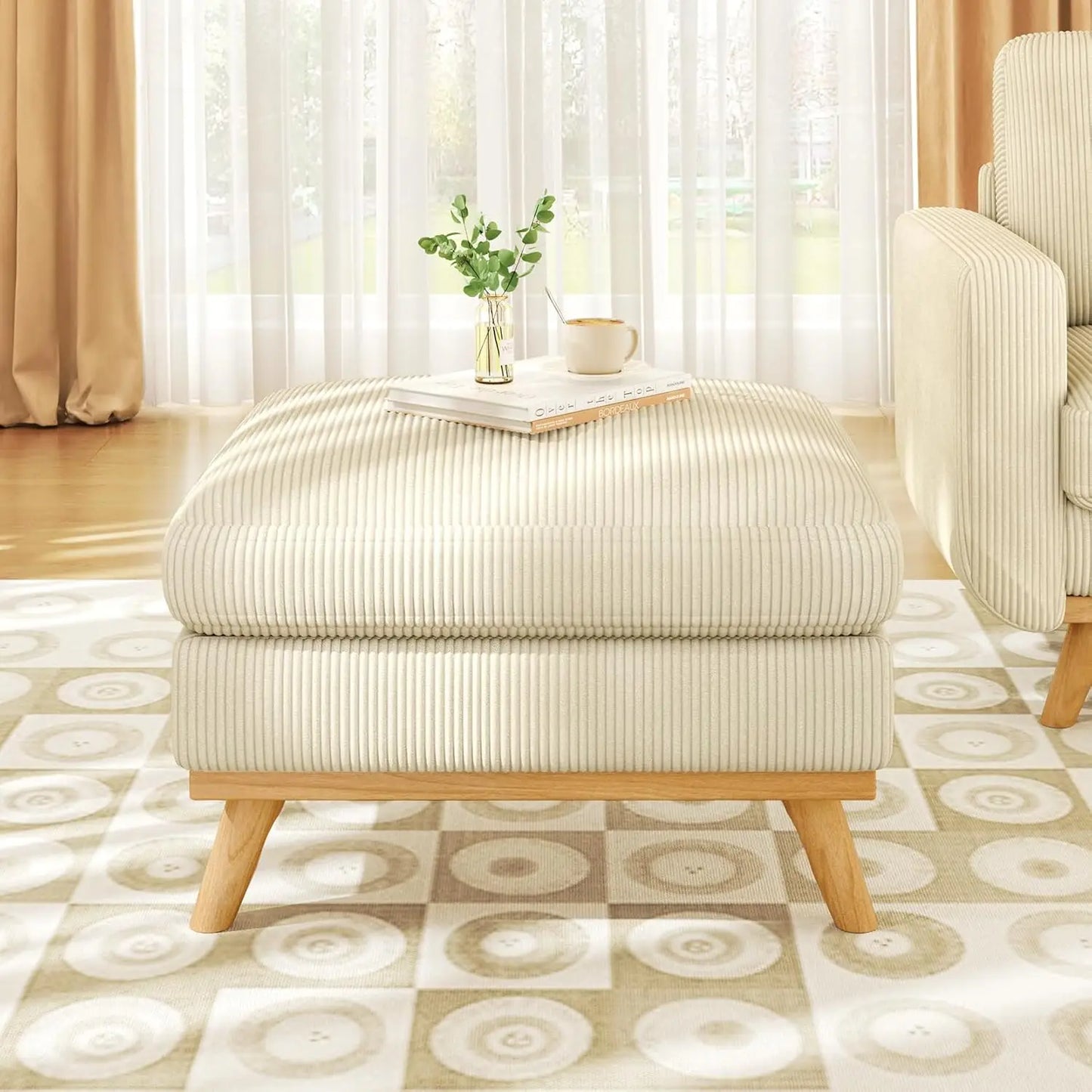 Corduroy Loveseat Sofa With Spring Cushion And Solid Wood Frame