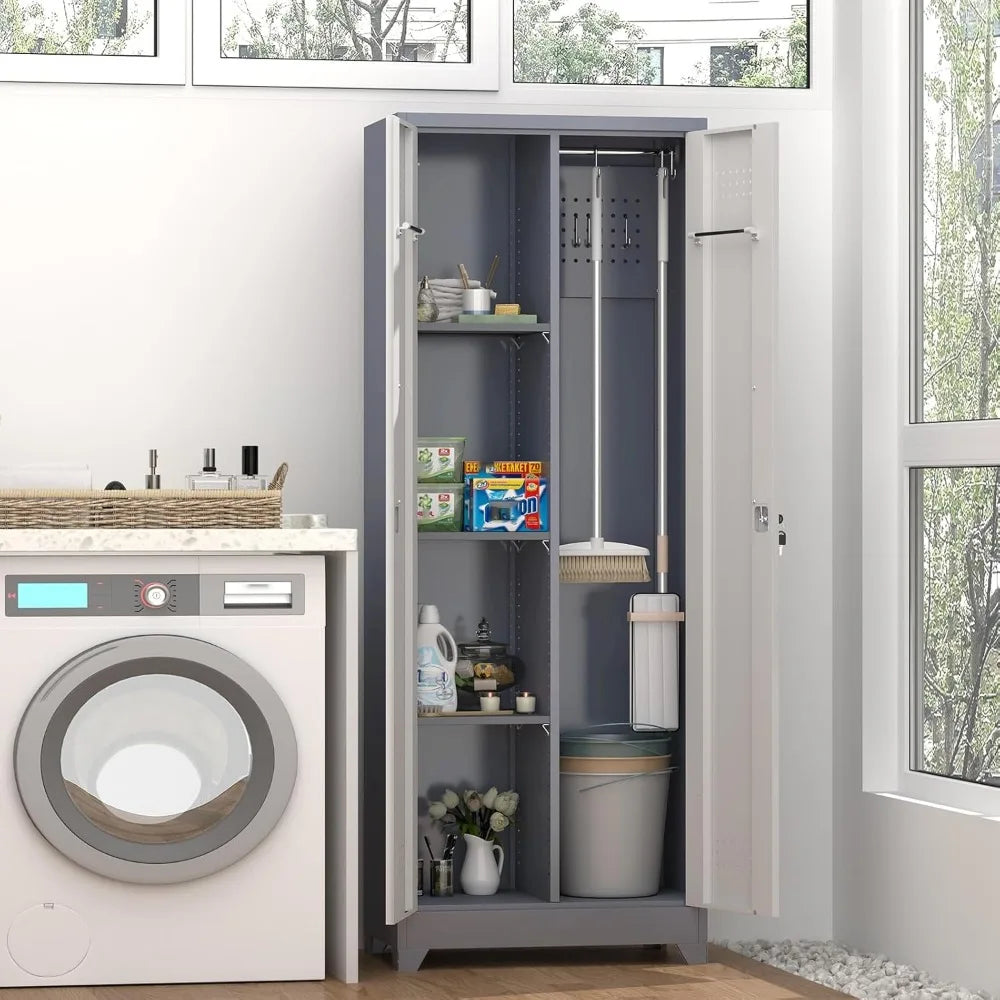 Customizable Storage Cabinet Broom Closet Tool Shed with Doors And Shelves - Durable Organization Solution for Home And Garden