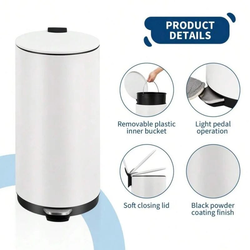 Round Stainless Steel Step Trash Can, Mini Trash Can With Lid, Garbage Can For Home And Office Bathroom Bedroom, 30-L/8-Gallon