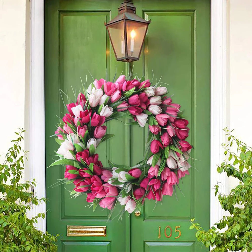 Tulip Front Door Spring Wreath for Elegant Home Decor