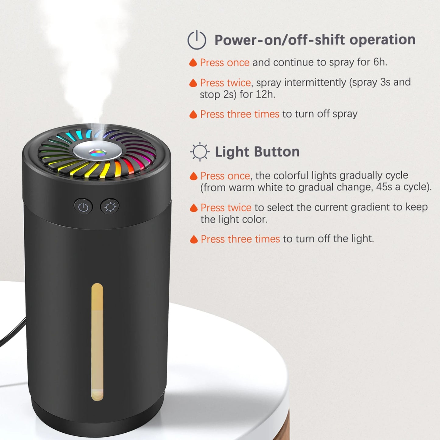 Romellar Ultrasonic Humidifier USB Dual Mist With 7 LED Colors