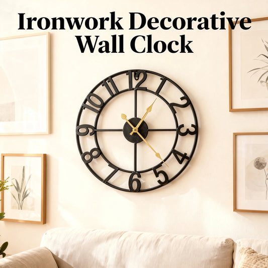 Silent Round Wall Clock Battery Operated Decor Vintage Rustic Iron